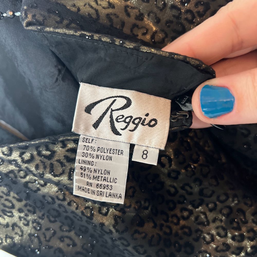 Vintage Reggio Size 8 Metallic Leopard Print Maxi Dress Gold Black Formal Prom - Picture 7 of 7